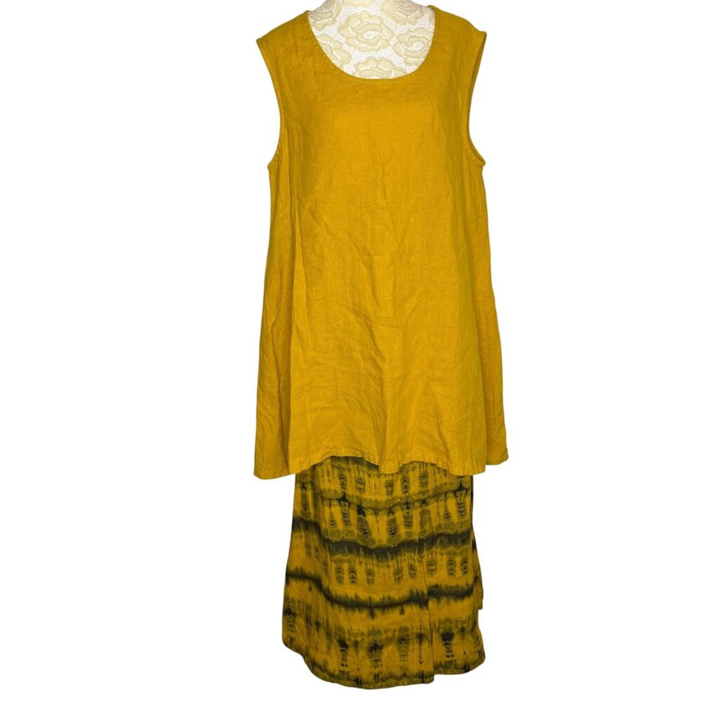 Bryn Walker Linen Top Maxi Skirt Bundle Set Lagen Look Tie Dye Gold Black S